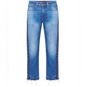 VERONICA BEARD Ines Cropped Straight-Leg Girlfriend Jeans Rhinestones